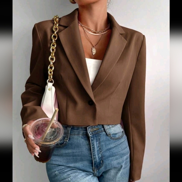 Solid Single Button Crop Blazer - Picture 1 of 4